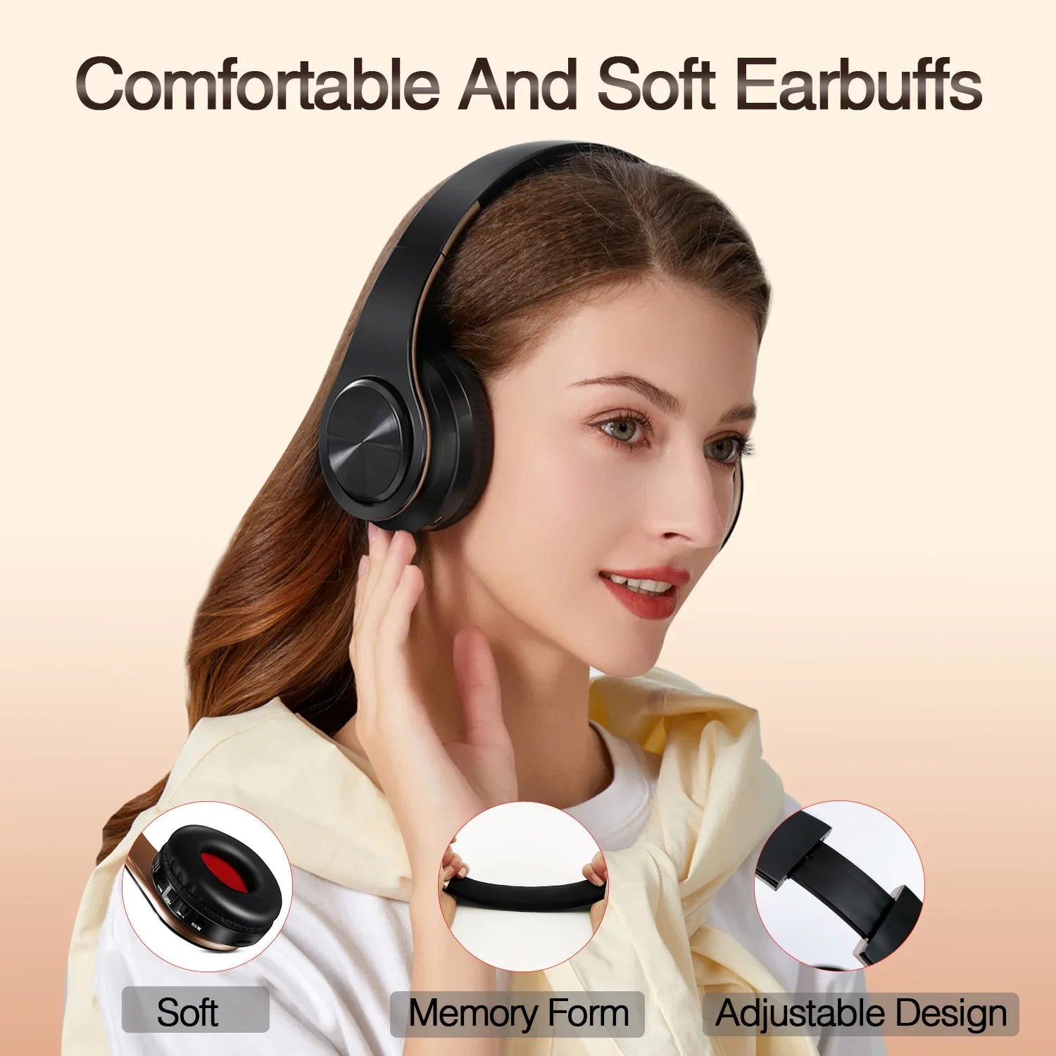 NNEOBA Wireless Bluetooth Headphones Gold
